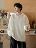 Lazy Style Texture Sense Camiseta pequena com decote em V e manga comprida, camisa masculina de base interna para primavera e outono, roupas Wei, estilo americano, marca da moda, solta