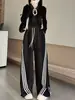 Pantalones Deportivos Rayados Diagonales Estilo Americano para Mujer, Nuevos Pantalones Casuales de Otoño de Cintura Alta Rectos Holgados, Pantalones Holgados de Pierna Ancha Adelgazantes