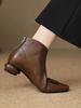 Botas Curtas da Moda para Mulheres, Botas de Meia-Estação para Primavera e Outono, Bico Redondo, Salto Médio, Salto Bloco, Versátil da Moda com Zíper nas Costas, Marrom Elegante de Inverno