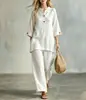 2026 Moda Feminina Casual Europeia e Americana Amazon Transfronteiriça Cor Sólida Estilo Férias Botões Elegantes Estilosos Conjunto de Calças Longas