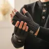 Guantes para Hombres y Mujeres en Otoño e Invierno, Guantes Cálidos para Estudiantes al Escribir y para la Oficina, Guantes de Lana Tejida sin Dedos de Doble Propósito con Solapa