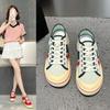 2025 Primavera e Verão Novo Tênis Casual de Sola Grossa Feminino Cano Baixo Respirável Sapatos de Lona Tênis Combinando Cores Lisas Versátil Tendência