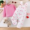 24 Europa y Estados Unidos otoño e invierno nuevo top de manga larga de canalé para niños pantalón de tirantes con estampado de flor de amor traje para niñas