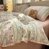 Juego de ropa de cama de cuatro piezas Clase A estilo Fair Isle con bordes festoneados, funda de edredón de algodón puro, sábana bajera, funda de edredón para estudiante, juego de tres piezas 4