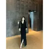 Vestido Elegante de Red Social Transfronterizo con Mangas Abullonadas y Cuello en V para Mujer, Otoño e Invierno, Ceñido a la Cintura, Adelgazante, Por Encima de la Rodilla, Bodycon, Vestido Largo con Abertura