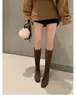 Aumento de altura interno~Botas Martin estilo britânico de camurça retrô europeia e americana, botas longas, botas de montaria de bico quadrado com salto grosso para outono e inverno