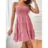 Vestido de Verano Nuevo para Mujer 2024 Amazon Europeo y Americano Transfronterizo, de Tirantes Finos, Color Sólido, Textura Versátil, con Escote de una Sola Línea, Delgado