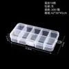 Caja de equipo de pesca transparente de 10 compartimentos fijos pequeños, caja para pastillas, caja de almacenamiento de plástico para clasificación de joyas, cuentas, anzuelos, tornillos