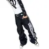 Calças jeans com estampa de estrelas estilo americano para homens e mulheres, calças retas color block de alta qualidade, calças hip-hop largas retrô, estilosas