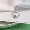 Anillo de Cristal Coreano Chapado en Plata Moda Coreana Seis Garras Chapado en Platino para Mujer Anillo de Diamante de Moda Joyería