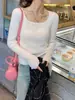 Nueva Camiseta Térmica de Estilo para Mujer, Ropa Interior Otoño/Invierno, Top de Manga Larga con Cuello Cuadrado, Elegante Suéter Delgado de Punto