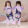 Pijama de Peça Única Mãe e Filha Verão Infantil Listrado nas Axilas Manga Curta Pijama de Peça Única Infantil Roupas de Casa Anti-Chute para Meninas Peça Externa