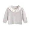 Cárdigan de punto hueco estilo ins para bebé niña, camisa para aire acondicionado, suéter de manga larga dulce fino de primavera y otoño con cuello de muñeca