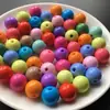 Contas Redondas Lisas de Plástico Acrílico Coloridas de 14mm para DIY, Não Descascam, Não Desbotam, Contas Soltas, Vendidas por Pacote de 18
