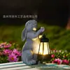Jardim Transfronteiriço Coelho Cinza Lanterna Ornamentos Solares Pátio Externo Estátua Decorativa Criativa Artesanato em Resina