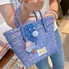 Hd5212A06 Bolsa de Mão Tecida Azul Denim Cesta de Rattan Bolsa de Compras Bolsa Tote Casual Bolsa para o Trabalho