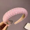 Faixa de Cabelo Esponja com Contas Retrô Europeia e Americana, Tiara de Cabelo de Cristal Feita à Mão Barroca, Adorno de Cabeça Grande de Cano Alto para Mulheres, Acessório de Cabelo Elegante para Senhoras