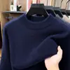 Suéter masculino de lã para o inverno, gola alta, forrado com fleece, de alta qualidade, espesso e quente, adequado para homens jovens e de meia-idade, atacado
