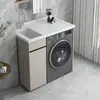 Combinación de gabinete de lavandería para balcón de aluminio tipo panal sin tabla de lavar, personalizable, integrado con gabinete para lavadora de carga frontal y fregadero