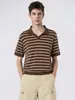 Camisa Polo Tricotada de Manga Curta Masculina Estilo Old Money Luxo Leve Gola Gaivota Casual Gola Meio Aberta