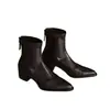 Botines elásticos de mujer estilo retro con punta cuadrada y tacón grueso, botines negros versátiles de ajuste ceñido, botines cortos de moda