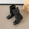 Botas de Tacón Grueso con Pliegues Apilados de Diseño de Nicho Botines para Pantalón de Mujer Botas Vaqueras de Tacón Grueso Otoño/Invierno 2026 Nuevas Botas sin Cordones