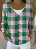 Nueva sudadera con botones de manga larga y cuello en V transfronteriza para otoño e invierno, chaqueta suéter de moda con personalidad impresa en 3D suelta para mujer