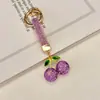Artículo Popular Transfronterizo: Llavero de Cerámica Arcilla Cereza con Pedrería, Colgante para Llave de Coche, Dijes Brillantes de Cereza con Pedrería para Bolso, Llavero