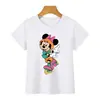 Moda Verão Versátil Fofo Estampado Mickey Mickey Mouse Roupas Infantis Parin Camiseta de Manga Curta Infantil Pequena