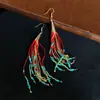 Estilo Étnico Retro Turquesa Borla Multicolor Pendientes Largos Moda Europea y Americana Bohemio Pluma Exagerados Pendientes