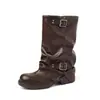 [Versión de Piel Genuina] Botas de caña media con doble correa, botas de piel con suela gruesa para otoño e invierno, estilo motociclista, elegantes y geniales, botas robustas, botas de jinete
