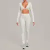 Conjunto de Yoga de Manga Larga para Otoño e Invierno Cintura Alta Ajustado Versátil Correr Deportes Fitness Conjunto de Dos Piezas 1834+6723