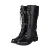 Nuevas Botas de Cuero para Hombre Europeas y Americanas, Botas Altas con Cordones y Hebilla de Cinturón, Botas Romanas de Tacón Medio, Botas de Motociclista, Botas, Botas de Comercio Exterior
