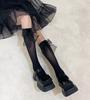 Meias com Laço Grande Tendência Verão Veludo Fino Estilo Japonês JK Doces Meia-calça de Comprimento Médio Efeito Slim Meias Pretas para Pés