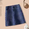 Saia Jeans A-Line Estampada Azul para Mulheres 2026 Verão Nova Cintura Alta Emagrecedora Versátil Curta Casual Que Marca o Quadril