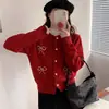 Suéter de punto con botón de lazo de cuentas vintage, nuevo producto de invierno, estilo de Hong Kong, tejido elegante de cuello redondo, versátil para usar en capas