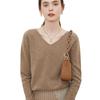 Suéter de Lã de Alta Qualidade Pronto para Vestir com Decote V para Mulheres, Outono e Inverno 2026, Suéter de Corte Amplo, Camisa Básica Tricotada Lisa na Moda e Simples
