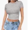Camiseta Transfronteiriça Estilo Europeu e Americano com Barriga de Fora Sexy Verão Blusa Pulôver para Mulheres Fina Gola Redonda Moderna Mangas Curtas em Seda Leite