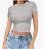 Crop top europeo y americano transfronterizo camiseta top de verano para chica sexy jersey fino para mujer cuello redondo moda seda de leche manga corta