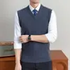 Colete Suéter Masculino Gola V Slim Fit para Negócios Sem Mangas Tricô Colete Masculino Camada Base 100% Lã 335g
