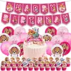 Equipo de Perros Rosas Tema de Fiesta de Cumpleaños Infantil Suministros para Decoración Pancarta Bandera para Pastel Juego de Globos