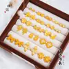 Aretes de Tachuela Puzuo Color Fuerte que Conserva el Color Chapados en Oro Nuevo Estilo Chino Torre de Flores Cubo de Azúcar Nudo de Lazo Flor de Cuatro Hojas Hoja de Arce Calabaza Oreja de Gato Circonita para Mujeres