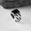 Sanjie 2024 Anel Masculino Transfronteiriço Moda Simples Quadrado Diamante Preto Anel Masculino Listrado Outlet de Fábrica