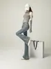 Jeans retro micro-lar 2024 nuevo tiro alto adelgazante diseño de nicho corte ajustado pantalones acampanados deshilachados para niños