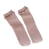 Meias de cano médio com babados estilo coreano IOULOR para mulheres, meias de algodão caneladas verticais, cor sólida suave, adequadas para combinar com sapatos de couro pequenos