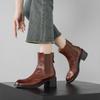 Buen gusto ~ textura llena de botas Chelsea de piel de vaca invierno 2024 tacón grueso punta redonda cuero botas cortas profesionales para mujer