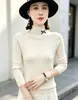 Nova camisa básica de malha com gola alta franzida e corte justo para outono e inverno de Andi Velvet para mulheres, suéter de manga comprida, top de tricô