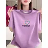Camiseta de Manga Corta con Estampado de Moda de Marca Tendencia de Este Año para Mujer, Top Casual de Verano con Cuello Redondo, Talla Grande Adelgazante Ropa de Mamá