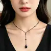 Collar de Borlas Goteando Sangre Estilo Gótico Retro Europeo y Americano para Mujer, Cadena con Colgante de Cristal Simulado de Sangre, Collar para Clavícula, Venta al por Mayor Transfronteriza