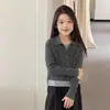 Suéter de Punto con Cuello Polo Aimo Beibei para Niños y Niños Mayores, Top de Punto de Moda para Niñas con Textura de Raya Vertical, Suéter Capa Falso de Dos Piezas Corto